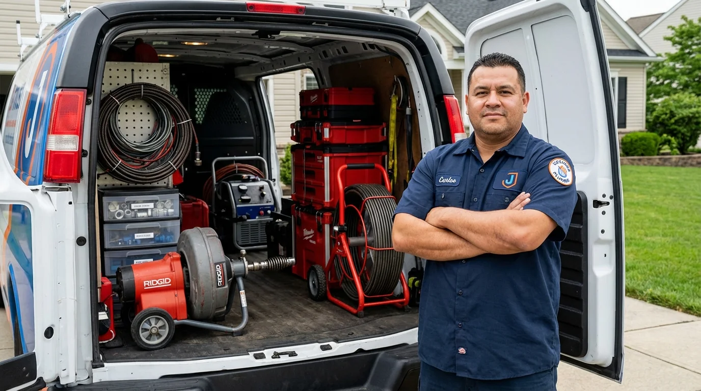 Professional drain cleaning equipment and Johns Plumbing LLC plumber in Richboro