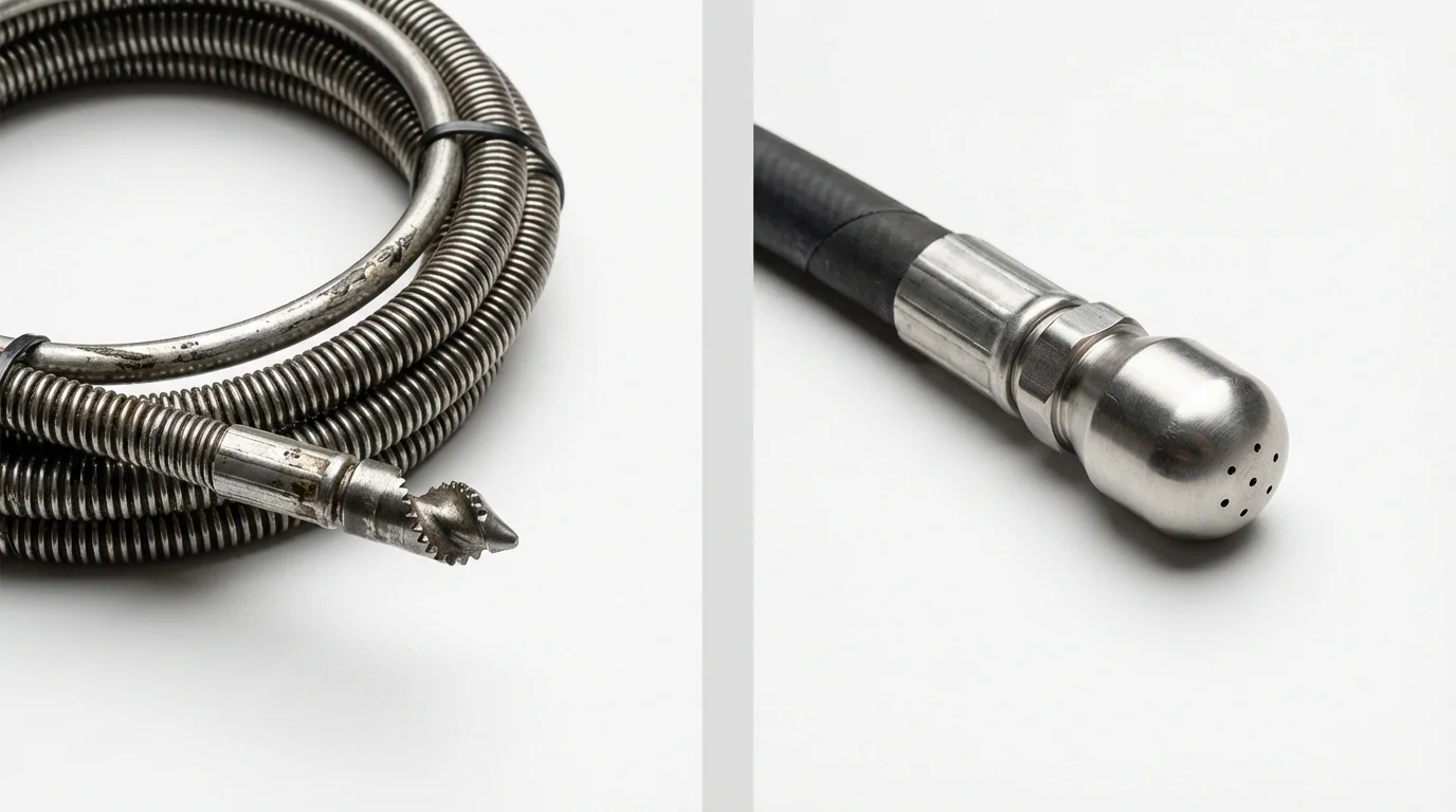 Drain snake cable and hydro jetting nozzle used for drain cleaning in Richboro, PA