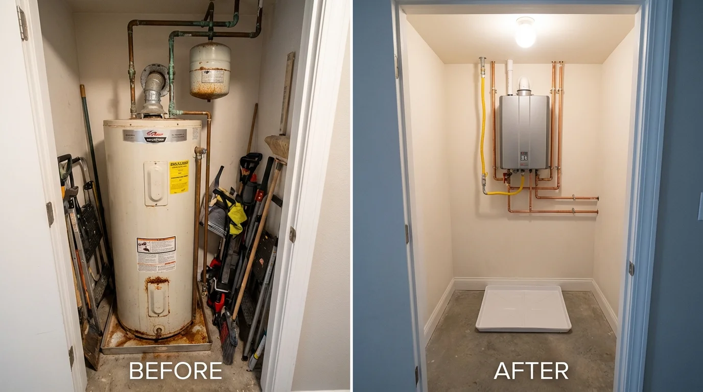 Tank water heater versus wall-mounted tankless unit comparison for Richboro, PA homeowners