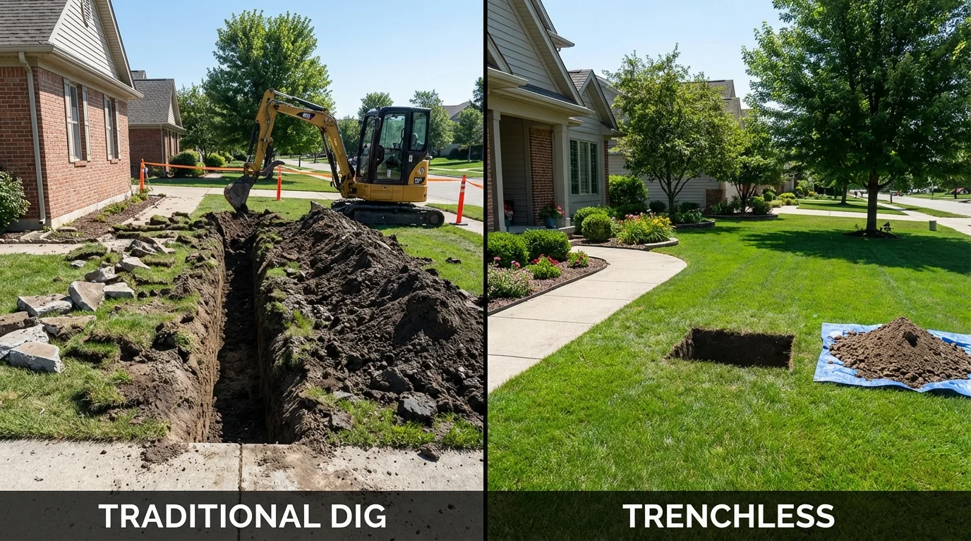 Trenchless sewer repair with minimal yard damage versus traditional excavation in Richboro, PA